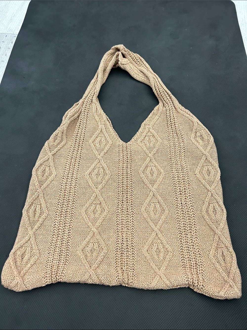 Knitted Cable Tote Bag - Beige
